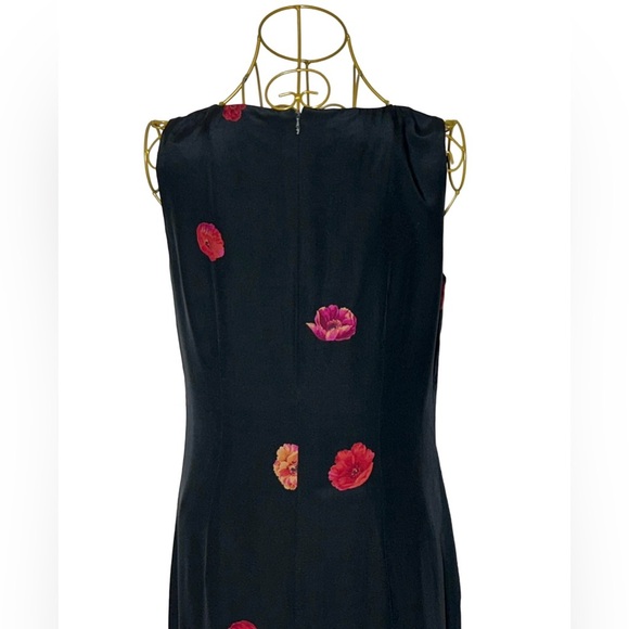 Talbots Silk Black Sheath Midi Dress w/ Rose Floral Print & Back Zipper, Size 6 - Picture 7 of 16